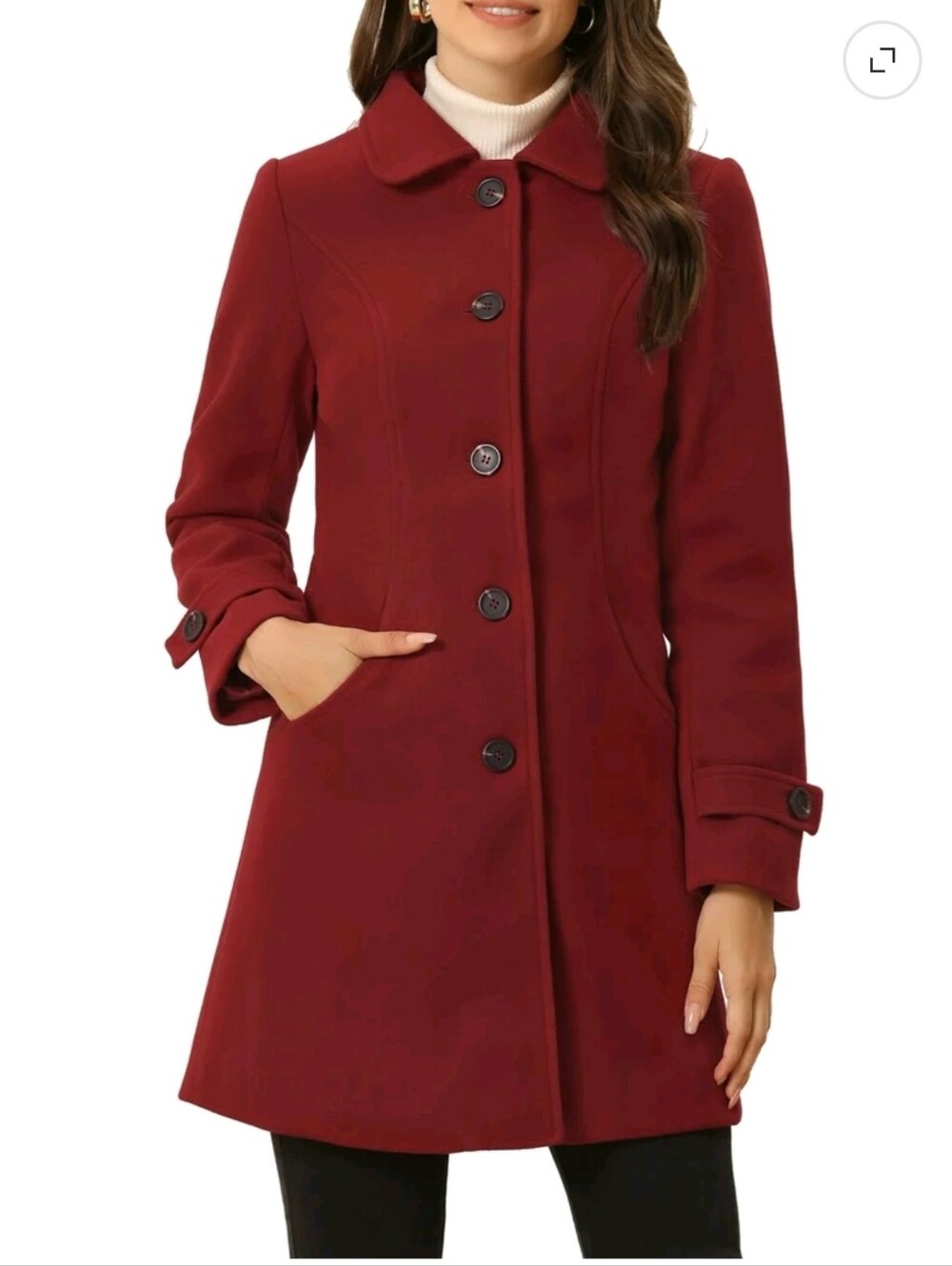 Allegra K Women's Winter Outerwear Overcoat Peter Pan Collar Mid-thigh A-line